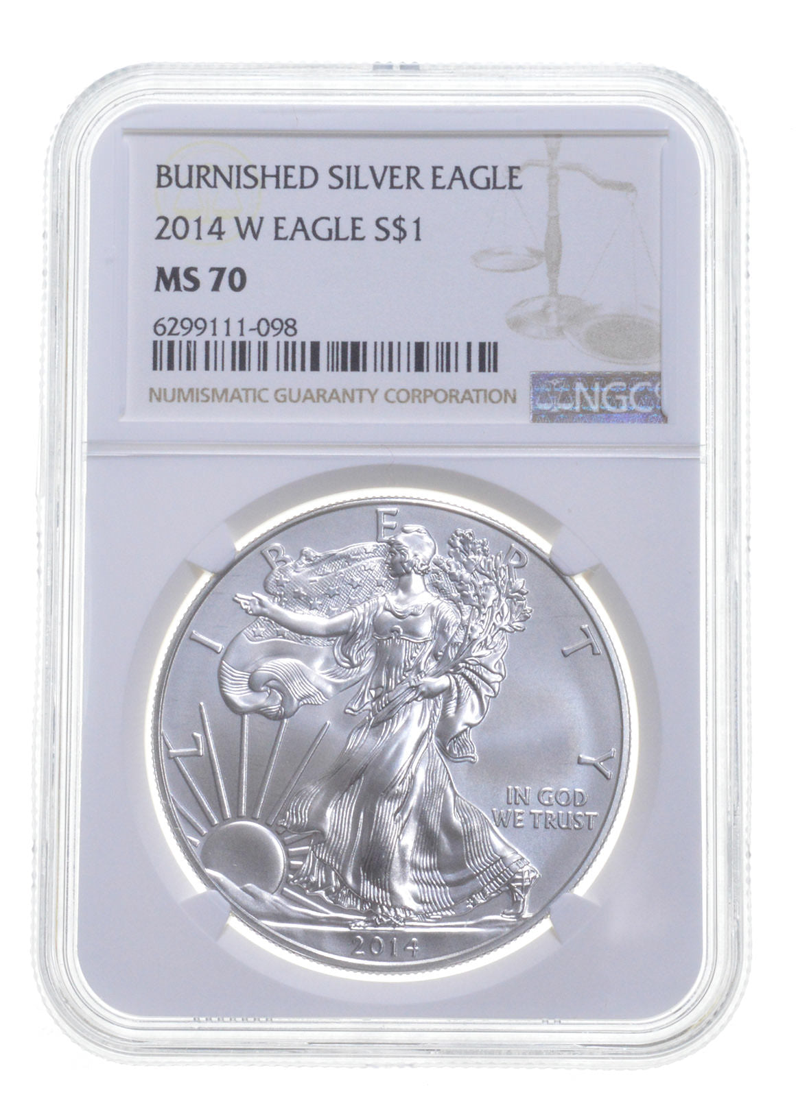MS70 2014 W BURNISHED SILVER EAGLE NGC CLASSIC BROWN LABEL