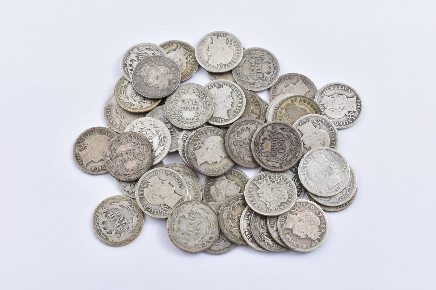 Roll 1892-1916 Barber 90% Silver Dimes Roll 50 Coin Lot Collection