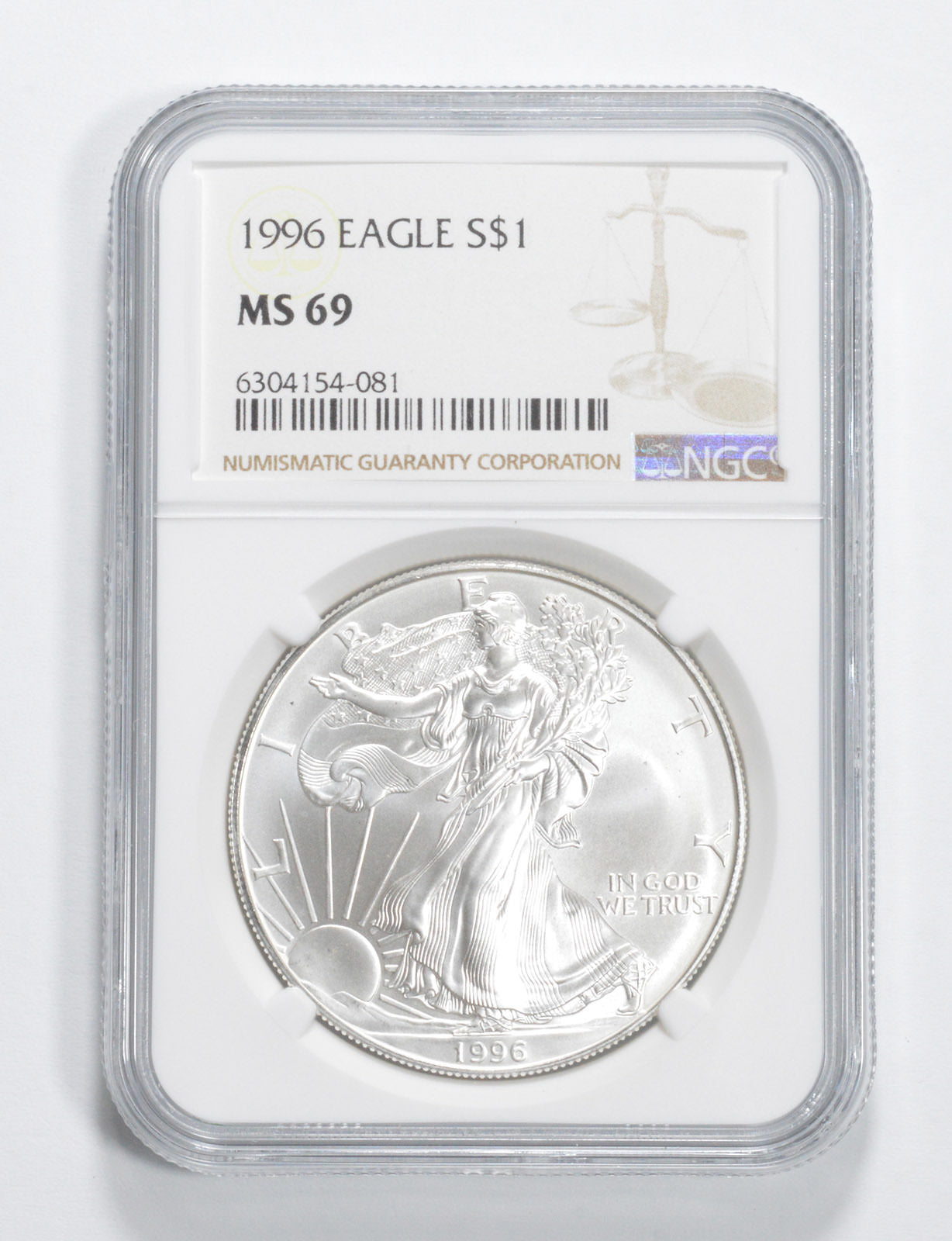 MS69 1996 American Silver Eagle NGC Brown Label
