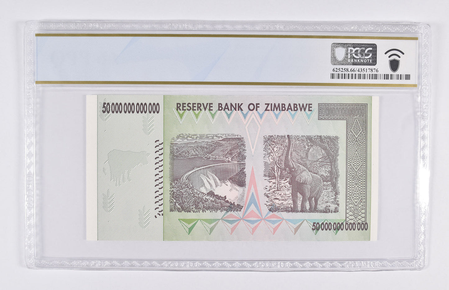 Authentic 2008 Zimbabwe 50 Trillion Dollars, P-90, PCGS 66 PPQ Gem UNC