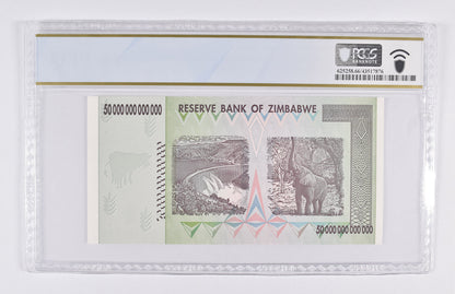 Authentic 2008 Zimbabwe 50 Trillion Dollars, P-90, PCGS 66 PPQ Gem UNC