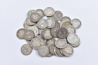 Roll 1892-1916 Barber 90% Silver Dimes Roll 50 Coin Lot Collection