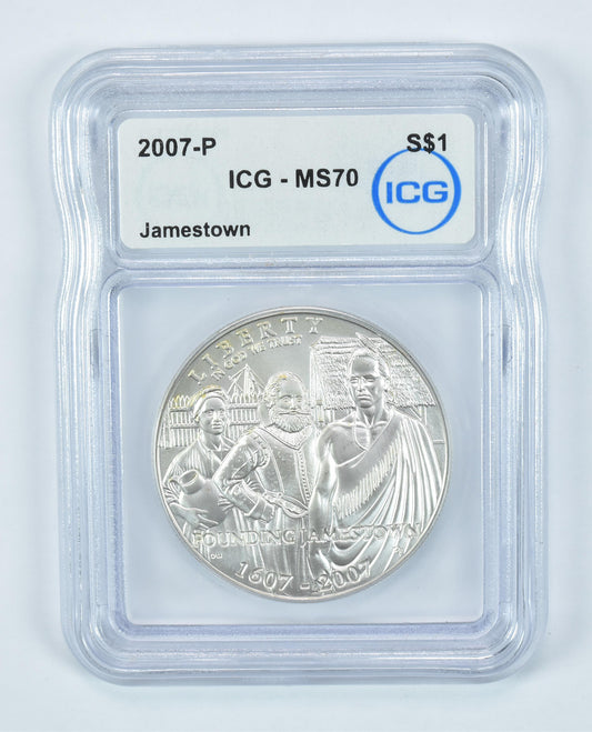TT-0003 2007-P Jamestown Commemorative Silver Dollar MS70 ICG