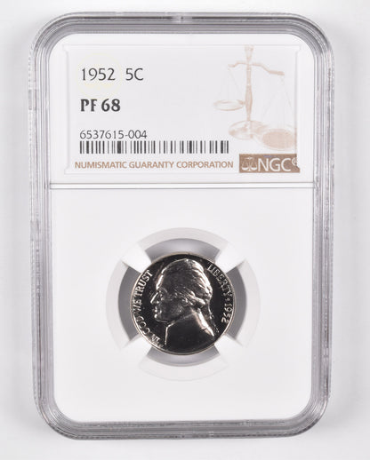 TT-0001 1952 Jefferson Nickel PF68 NGC PR Proof Brown Lbl