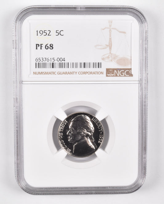 TT-0001 1952 Jefferson Nickel PF68 NGC PR Proof Brown Lbl